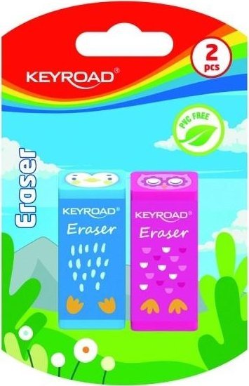 Keyroad Gumka do ścierania KEYROAD, zwierzęta, 2 szt., blister, mix kolorów