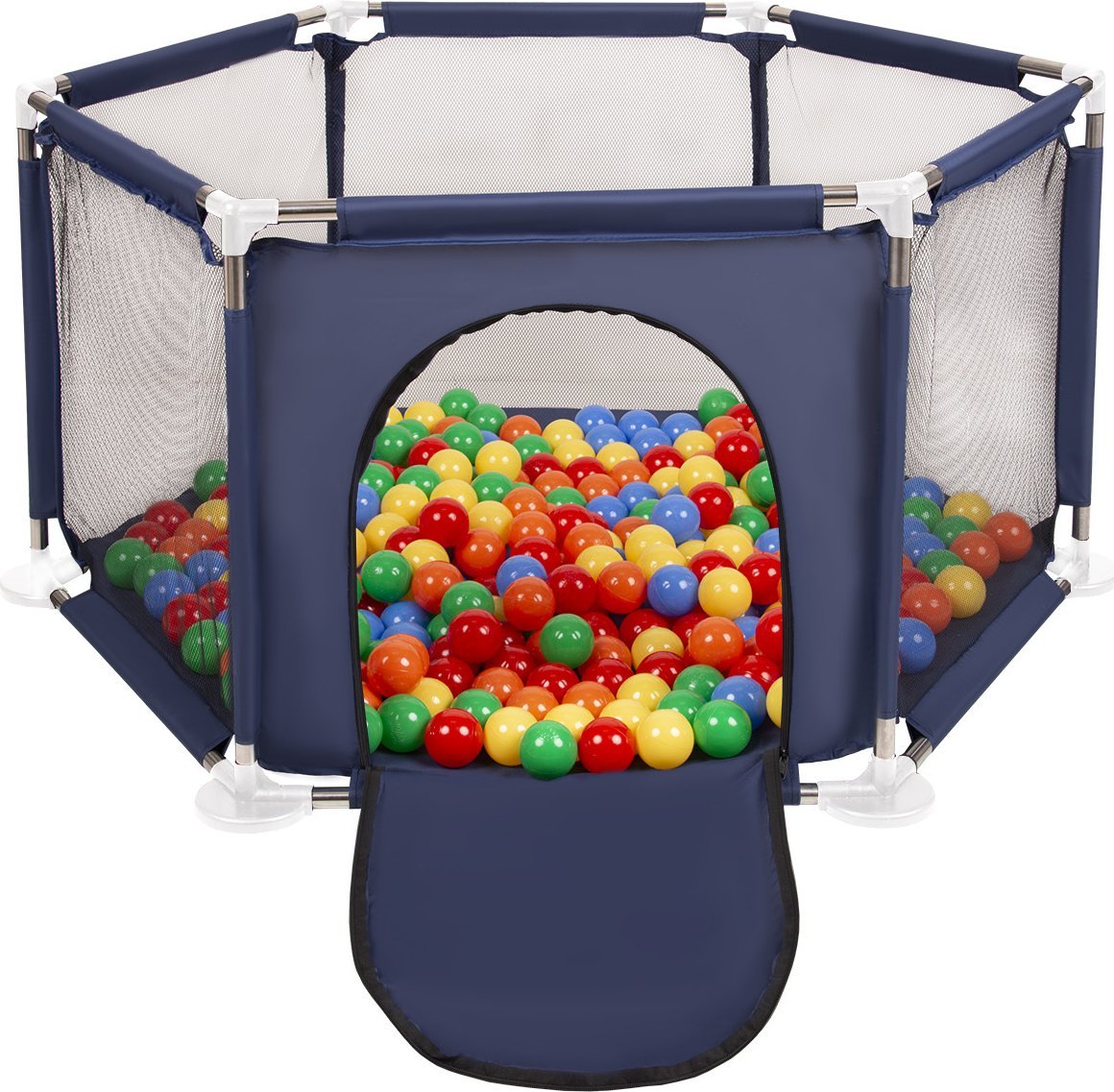 Selonis Selonis Sześciokąt składany KS-100X z piłeczkami 6cm niebieski: żółty-zielony-niebieski-czerwony-pomarańcz 63x64/100piłek Zabawka kojec