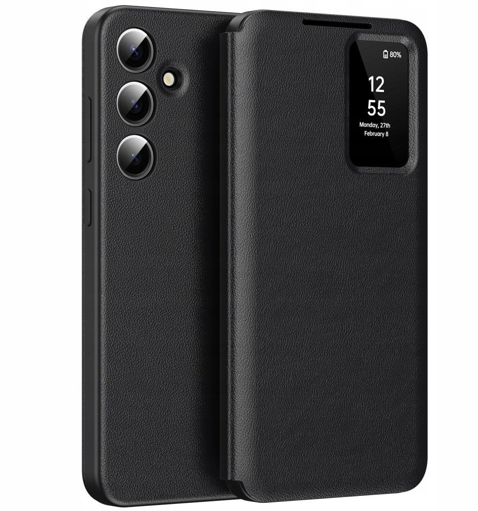 Etui z klapką skórzane Smart View do Samsung Galaxy S25 FE, czarne