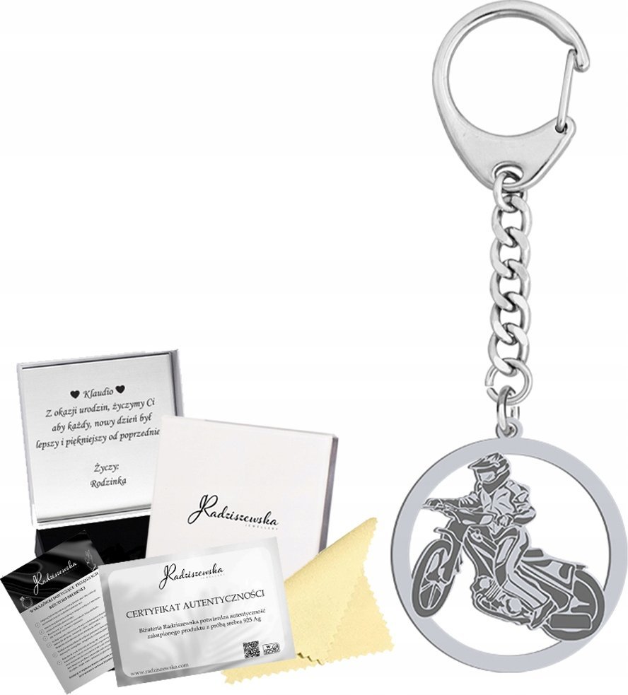 Radziszewska Jewellery Brelok do kluczy Żużel Speedway Prezent Srebro Mężczyzna GRAWER GRATIS