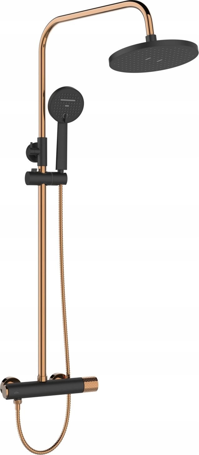 Shower system INVENA MOONLIGHT: rain and hand shower, mixer, black with gold details