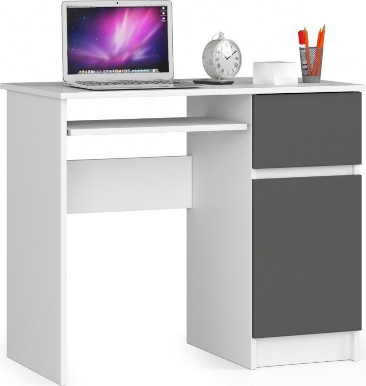 Biurko Fabryka Mebli Akord Biurko komputerowe 90 cm Piksel prawe - białe-grafit szary