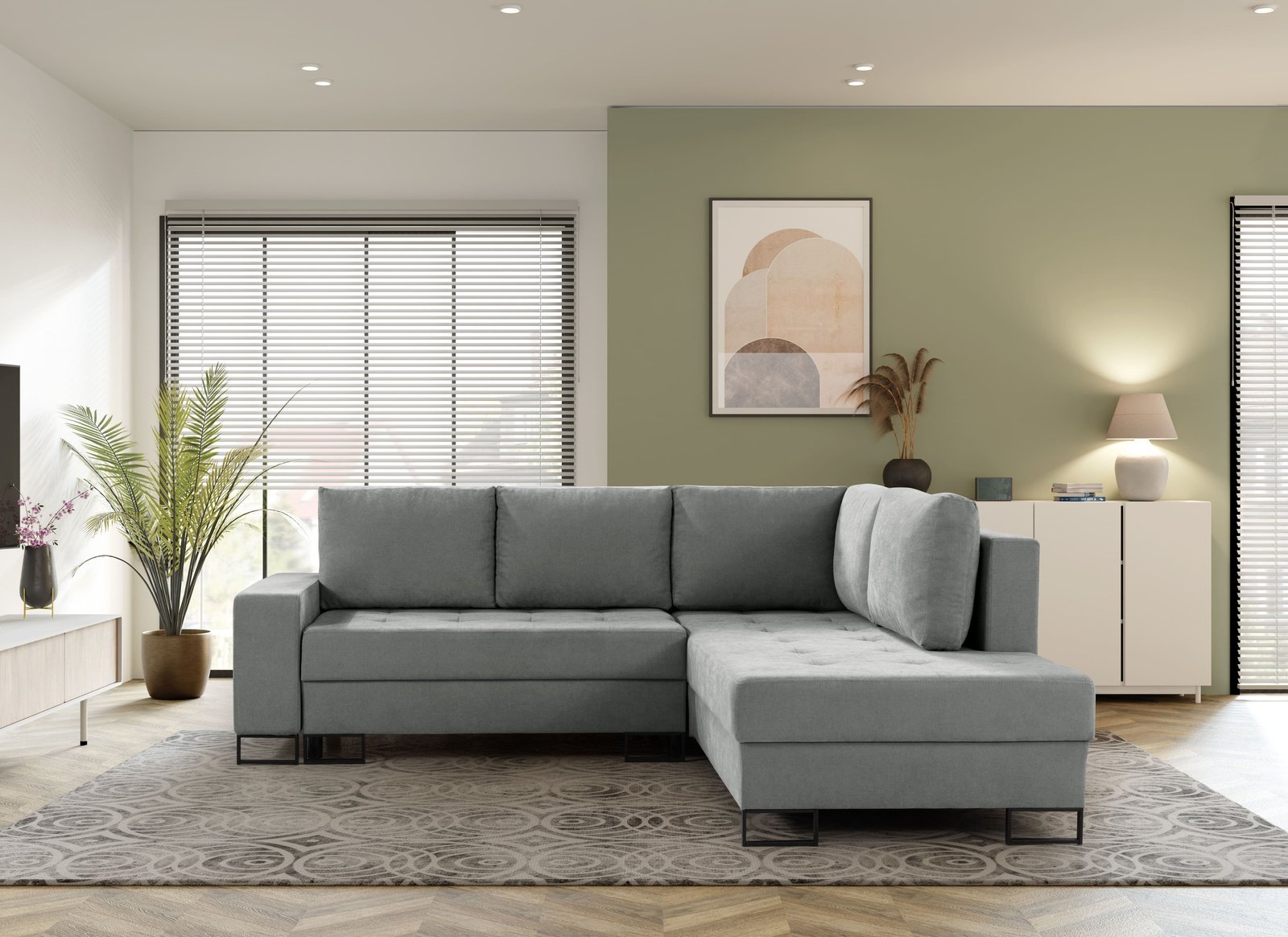 Narożnik TREVI prawostronny Wind 90 szary szenil funkcja spania