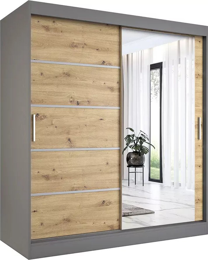 Elior Szafa przesuwna 180 cm antracyt + dąb artisan - Lorenza 5X