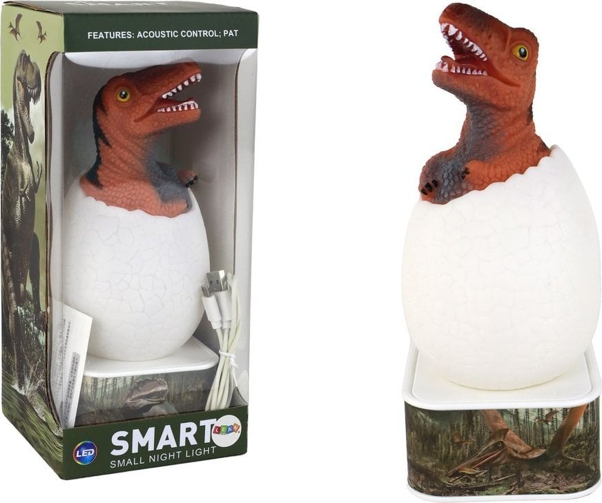LeanToys Lampka Jajko Dinozaur LED Micro USB Czerwony T-Rex