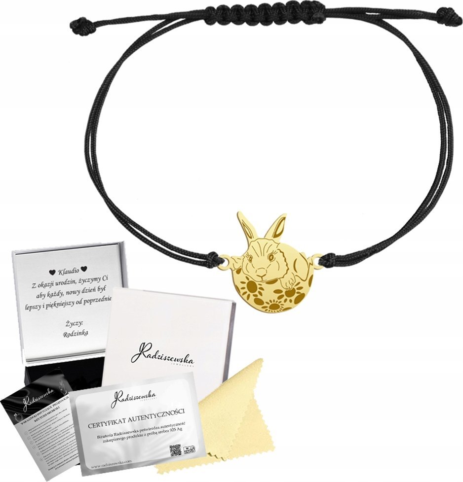 Radziszewska Jewellery Bransoletka Złota z Zajączkiem Wielkanocnym SREBRO 925 Prezent GRAWER