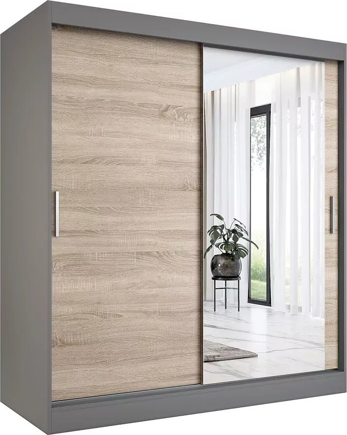 Elior Szafa przesuwna antracyt + dąb sonoma 180 cm - Palmira 5X