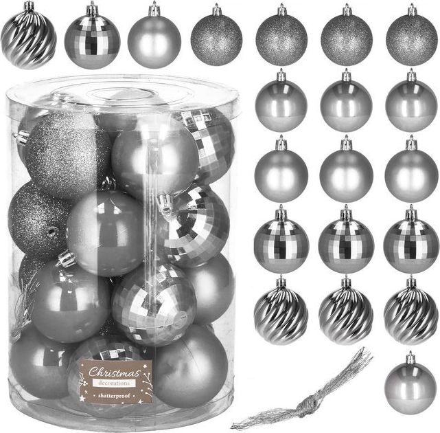 Springos Bombki choinkowe 20 szt. ozdoby świąteczne szary UNIWERSALNY