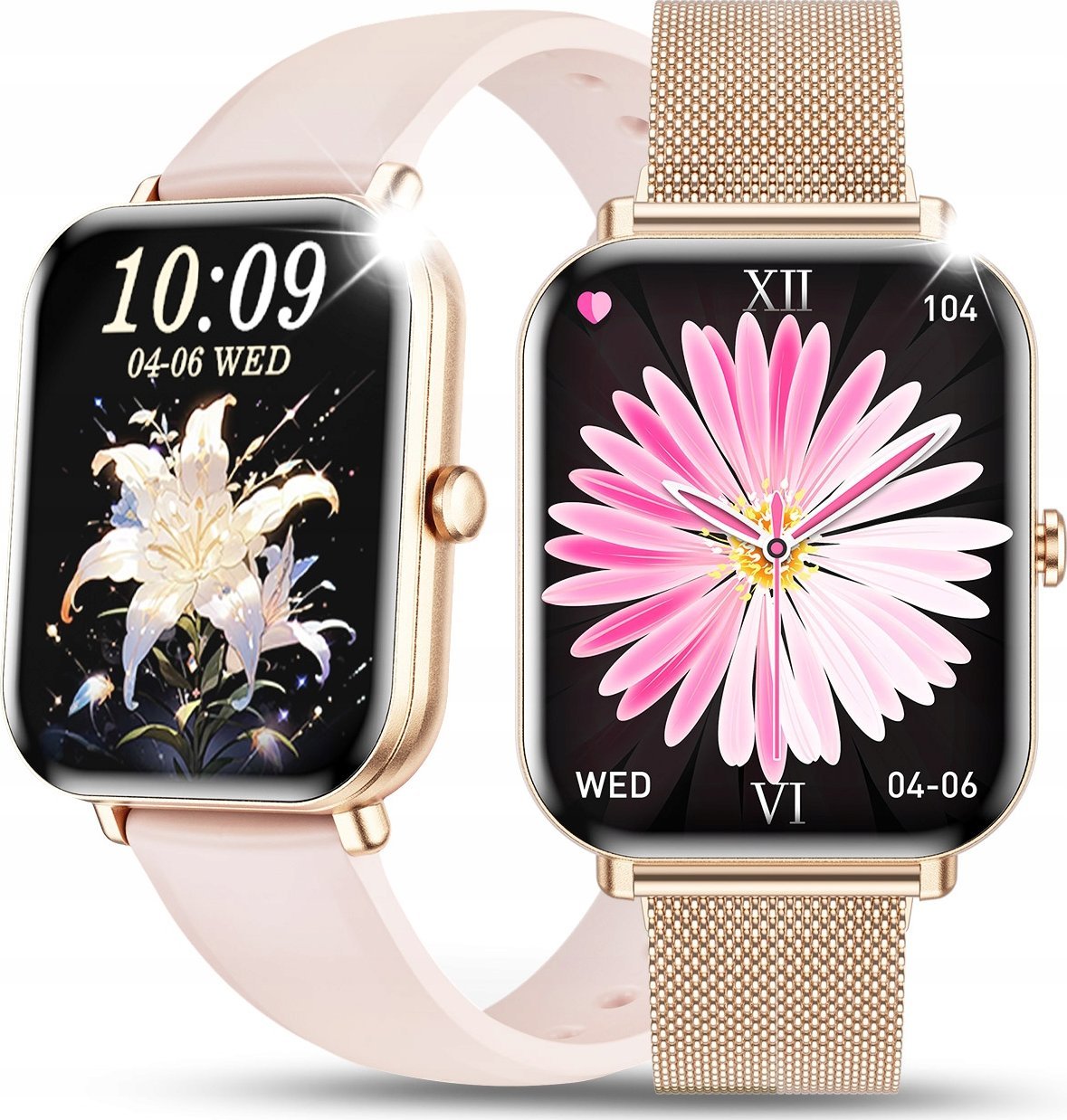 SMARTWATCH ZEGAREK DAMSKI MENU PL ROZMOWY POWIADOMIENIA DLA KOBIETY 2 PASKI