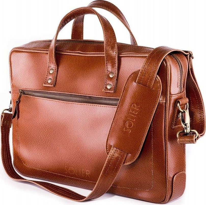 Solier Skórzana męska torba na laptopa SOLIER brązowa