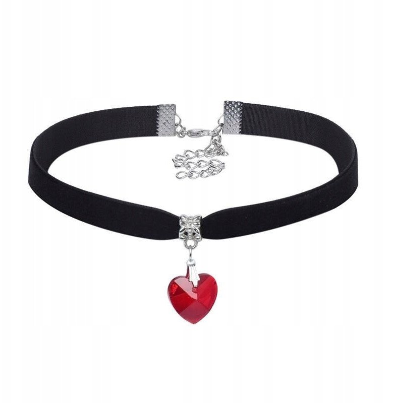 CHOKER KLASYCZNY NASZYJNIK z Kryształem SERCE WISIOREK Gotycki CZERWONY