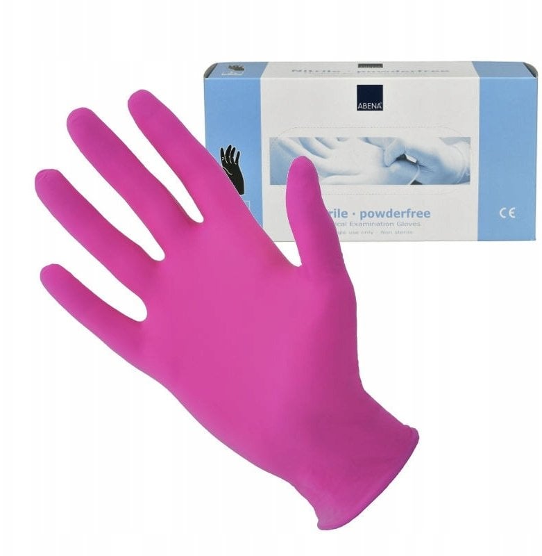 Examination glove, ABENA Classic Sensitive, L, pink, nitrile, powder-free - (100 pcs.)