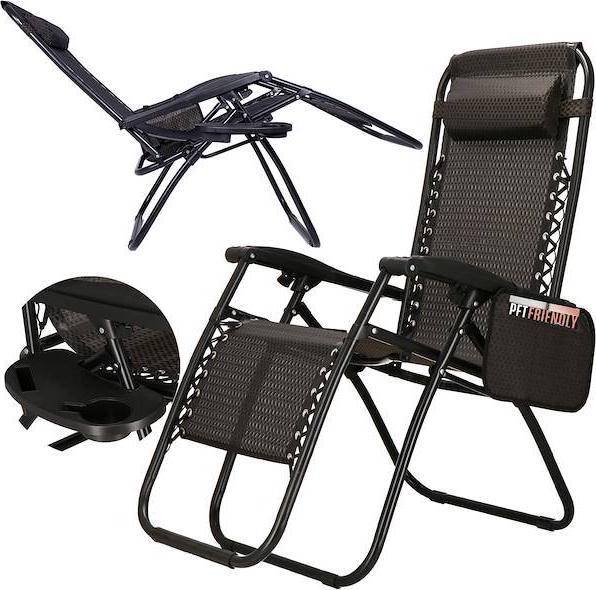 Springos Leżak ogrodowy zero gravity z zagłówkiem beżowo-brązowy