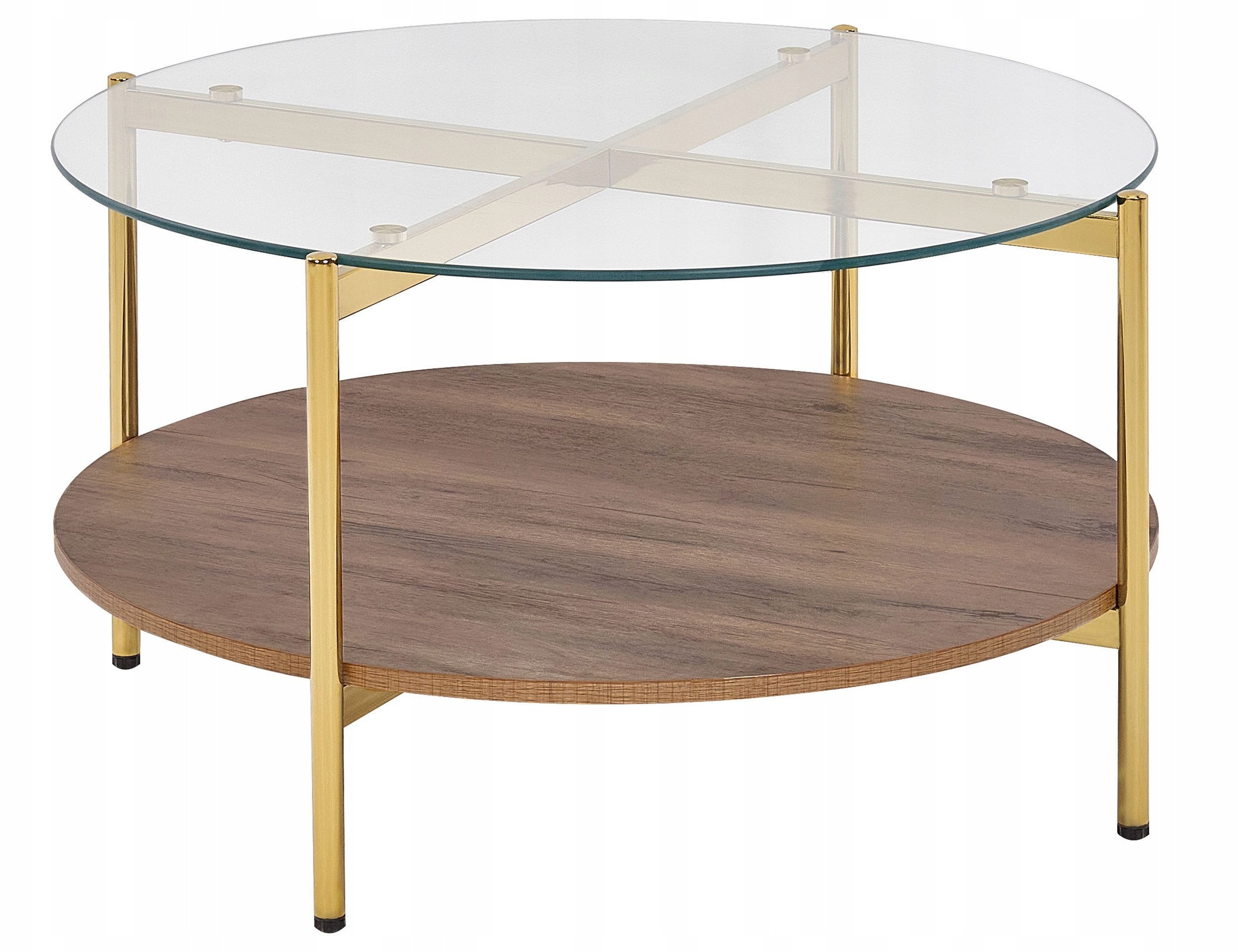 Beliani Stolik kawowy szklany ciemne drewno ze złotym LOVELL
