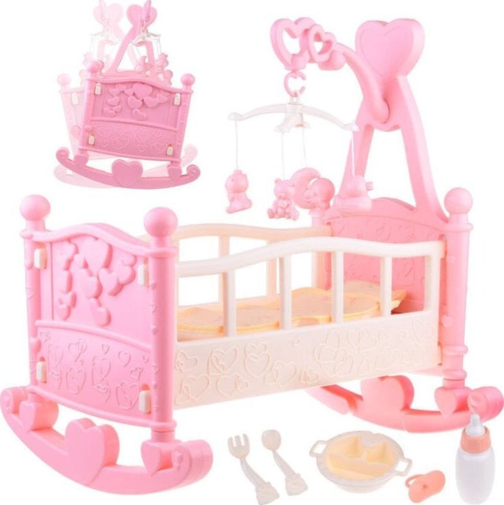 Jokomisiada Duże łóżeczko kołyska dla lalki + karuzelka ZA4788