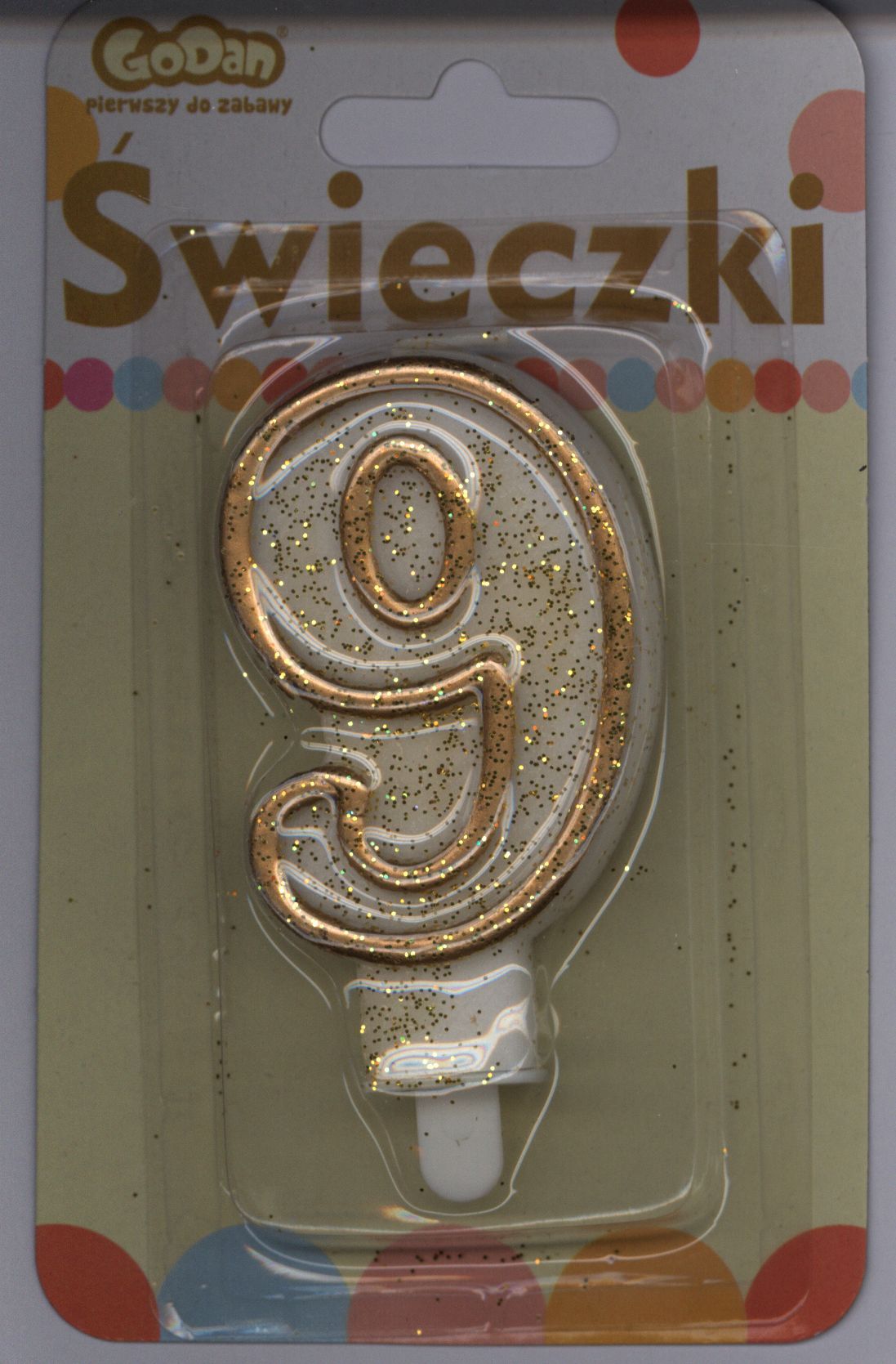 GoDan Świeczka cyferka ze złotą obwódką i brokatem - 9 - 1 szt. uniwersalny