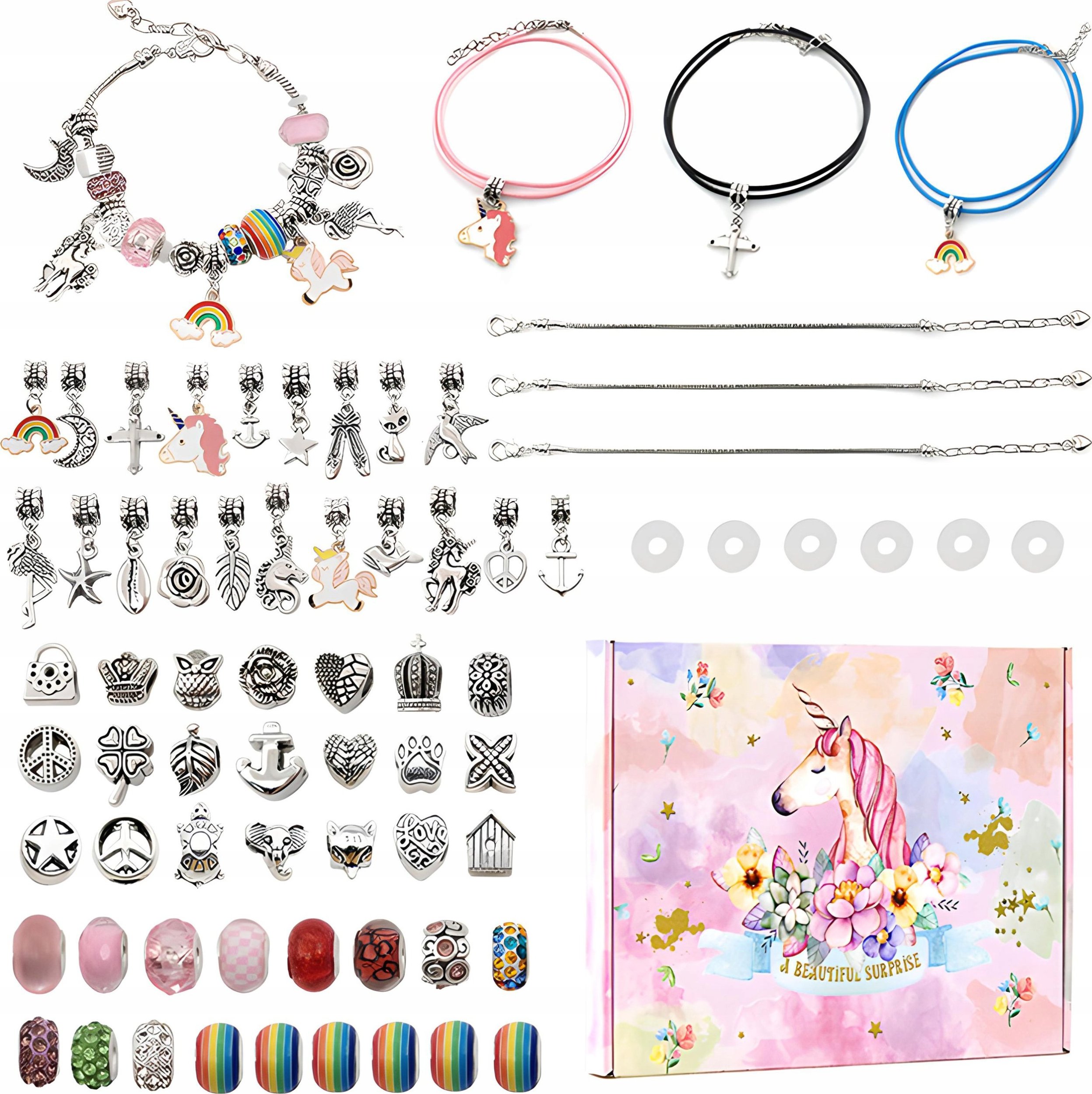 Zestaw Do Tworzenia Robienia Biżuterii, Bransoletek, Charmsy, Zawieszki, Koraliki JEDNOROŻEC
