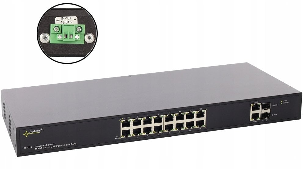 SFG108WP PULSAR Switch PoE 16-portowy Gigabit Ethernet 2x SFP 16x PoE+