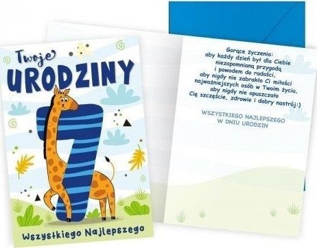 KUKARTKA Karnet B6 Urodziny 7 żyrafa