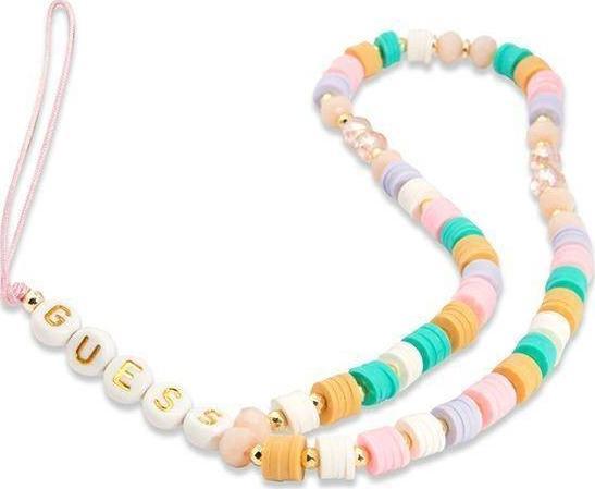 Guess Guess zawieszka GUSTFLWP Phone Strap różowy/pink Heishi Beads