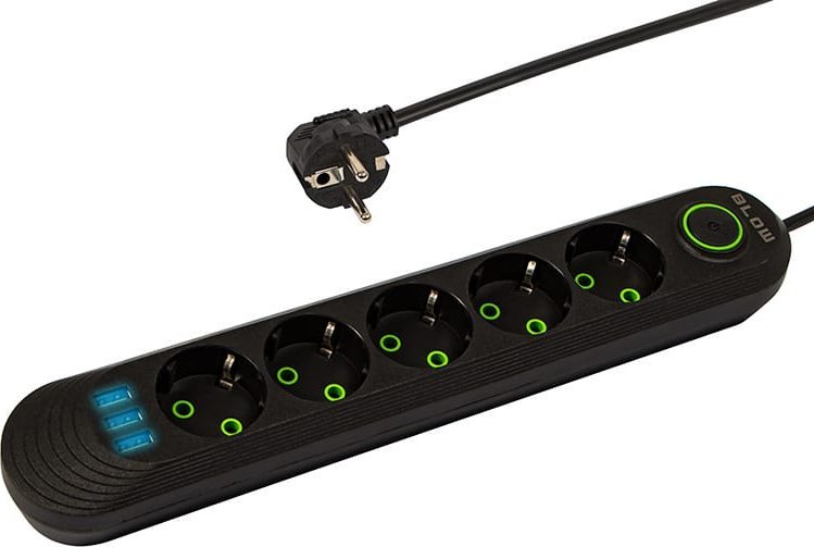 Blow 98-226# Przedłużacz sieciowy ps-520 5-gniazd 3xusb 2m czarny 2x1mm