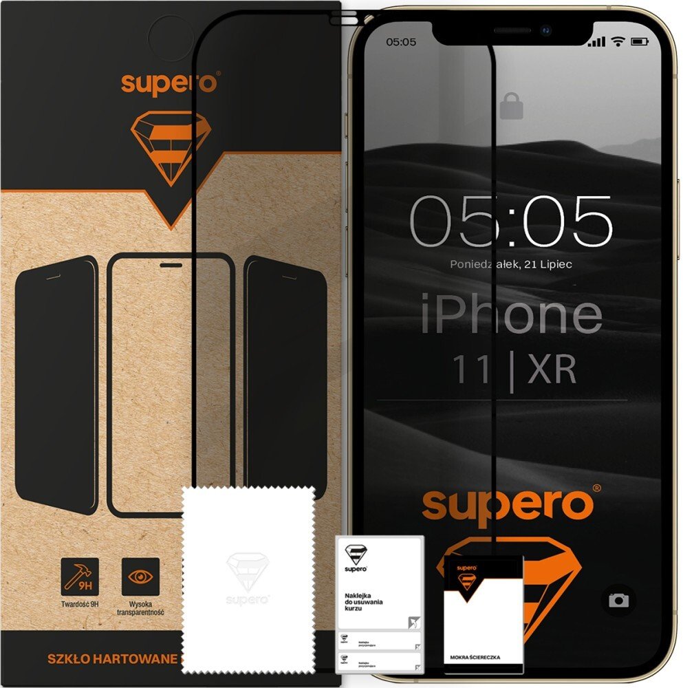 SUPERO Szkło hartowane do iPhone 11 / XR, prywatności z czarną ramką
