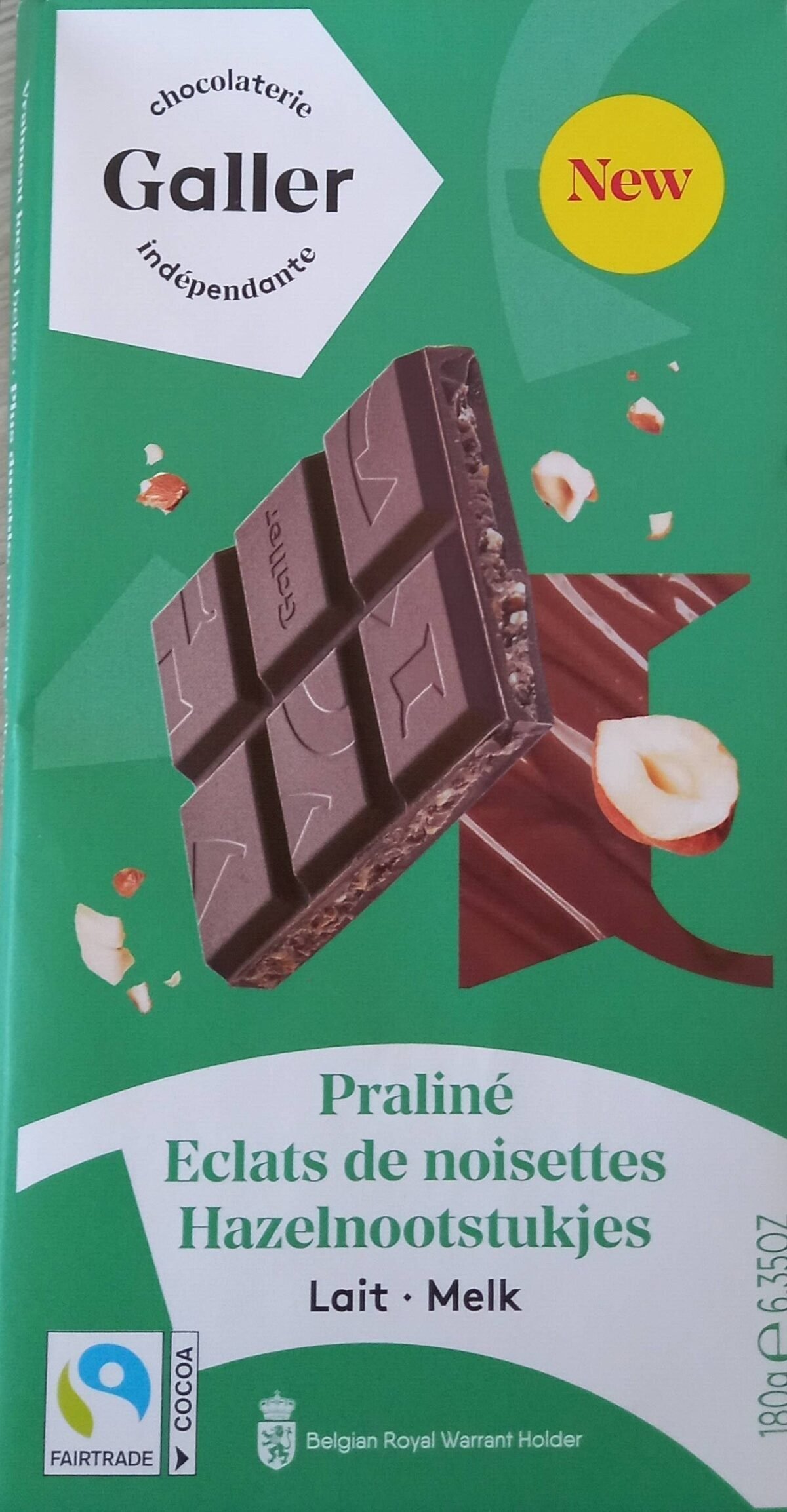 Milk chocolate tablet with praline filling and crushed hazelnuts Galler Lait Praline Eclats de Noisettes, 180 g