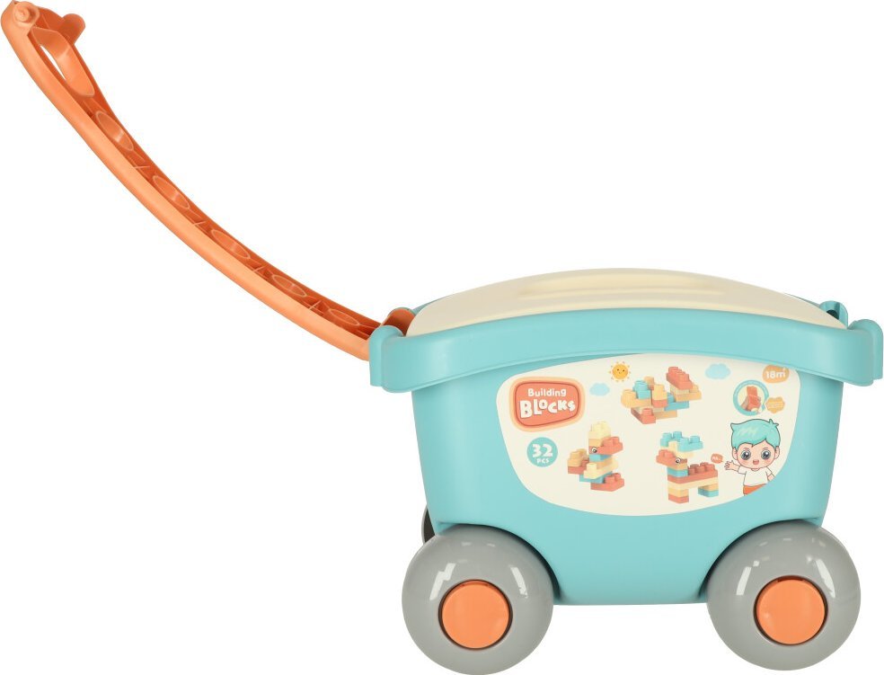 KIK Wózek z klockami taczka pojemnik przyczepka z pokrywą 32el.