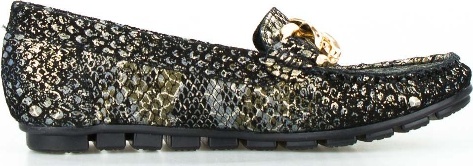 Sempre Mokasyny skórzane ze złotym łańcuchem wężowe czarne Sempre-37