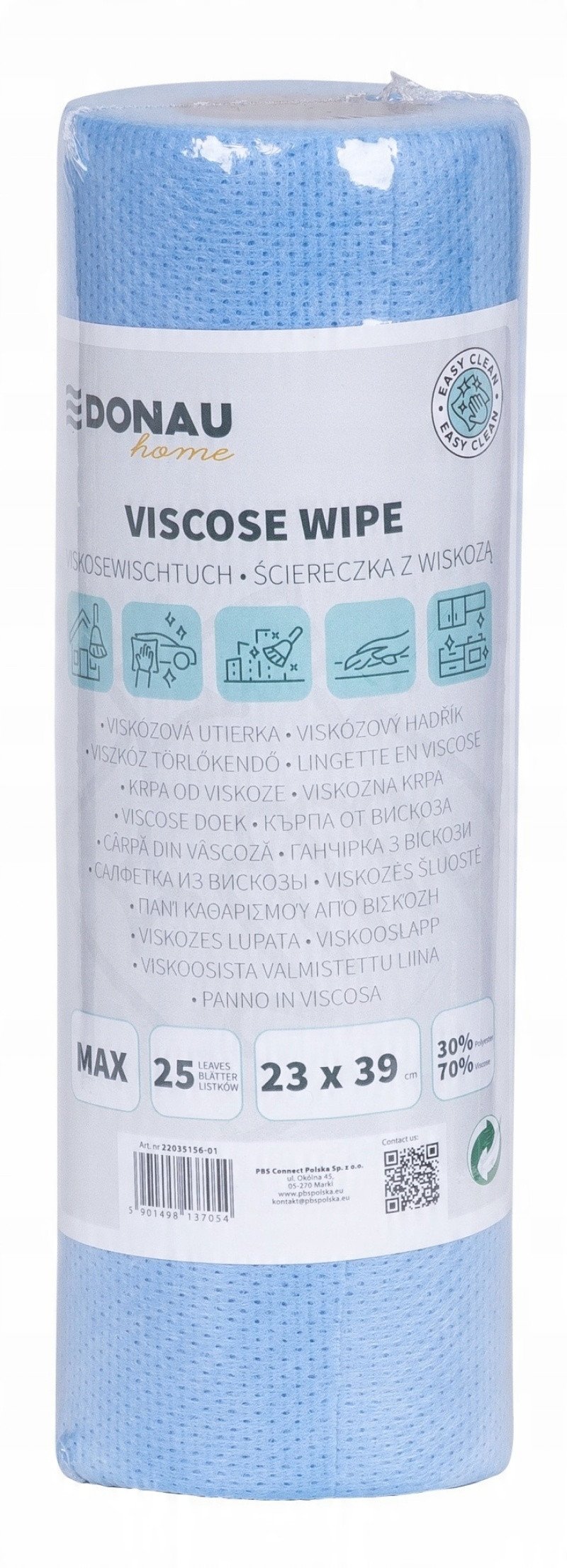 Ścierka DONAU HOME, z wiskozą 70%, rolka, max, 23x39cm, 25 listków, niebieska