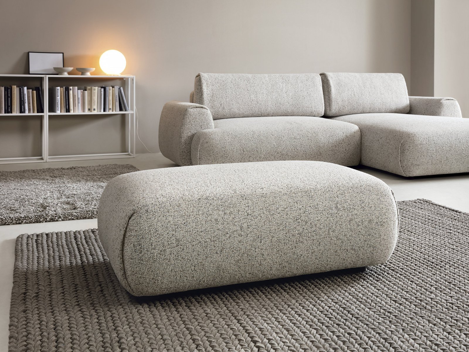 Pufa do narożnika VERNIO Puente 06 Chłodny Beż Greige plecionka z bawełną