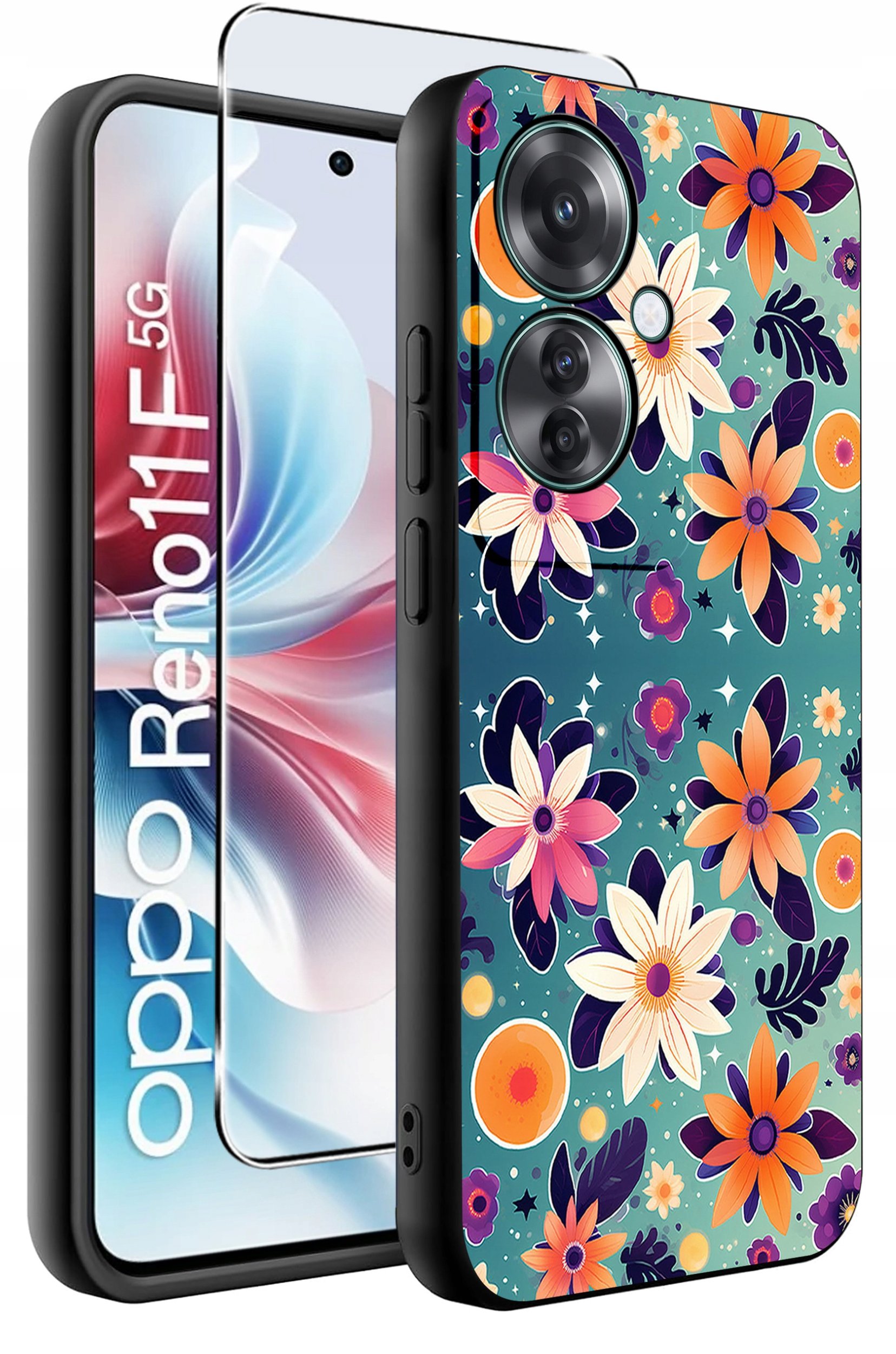 ETUI do Oppo Reno11 F 5G WZORY | SILIKONOWE MATT CASE + SZKŁO HARTOWANE 9H