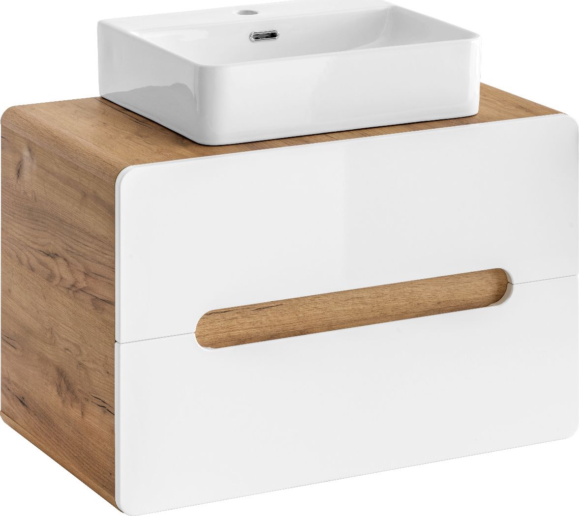 Comad Szafka pod umywalkę nablatową ARUBA 80 cm biała połysk/dąb COMAD