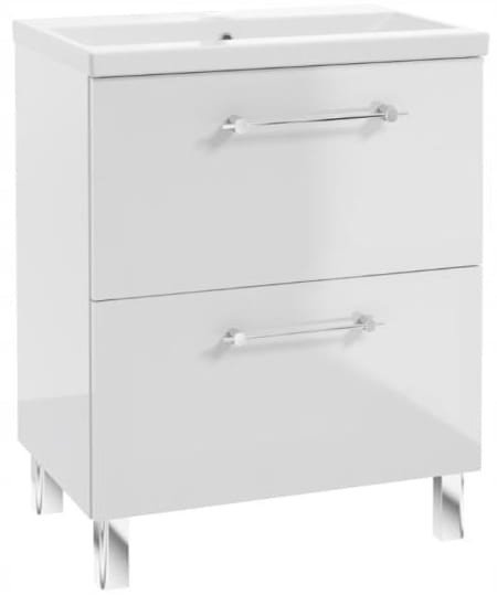 Szafka łazienkowa z umywalką i 2 szufladami 60x80cm Stojąca Biały połysk Cassandra