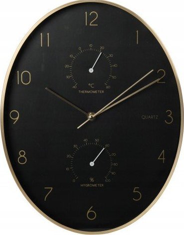 Koopman Zegar ścienny do salonu czarny okrągły 34 cm