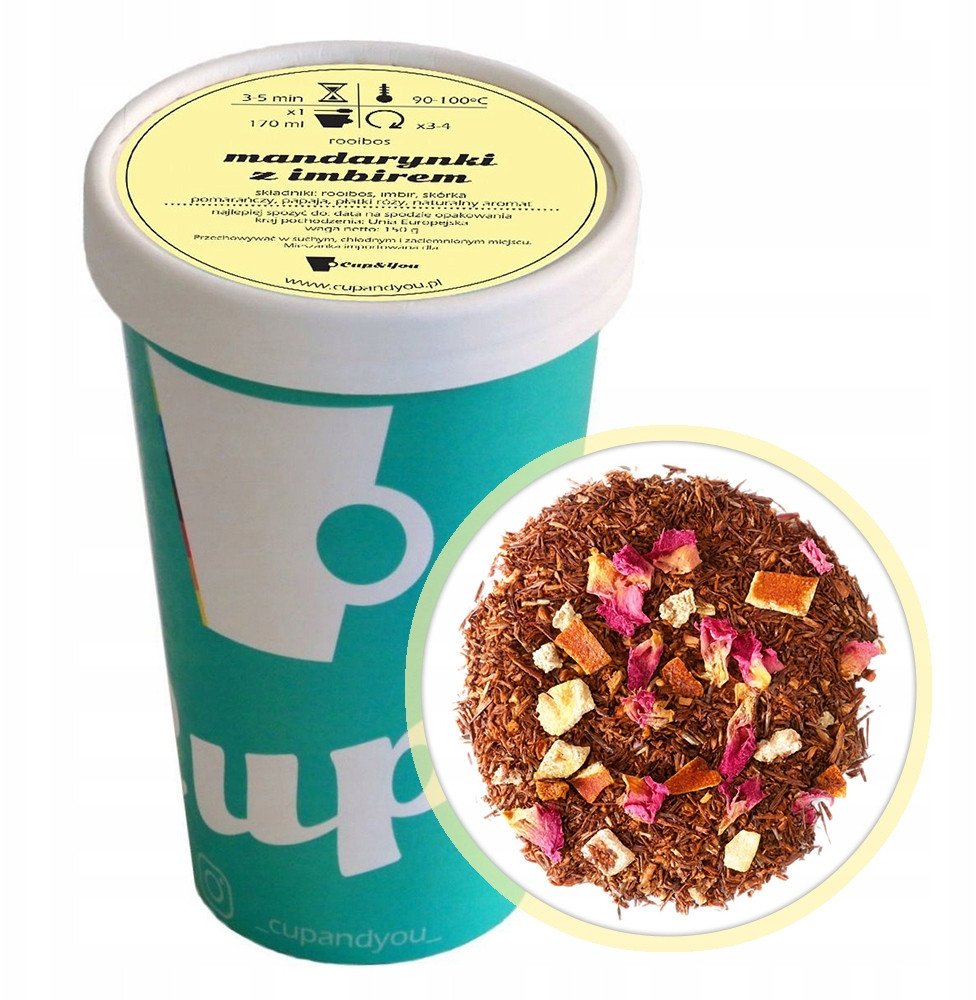 Herbata Rooibos MANDARYNKI Z IMBIREM - imbir w kostkach papaya płatki róży - herbata liściasta sypana mieszanka napar susz