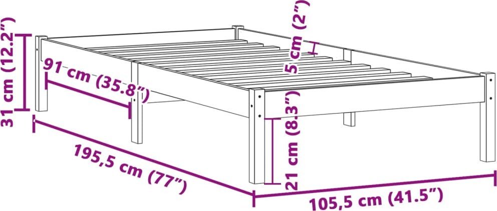 vidaXL Rama łóżka bez materaca, 100x190 cm, lite drewno sosnowe