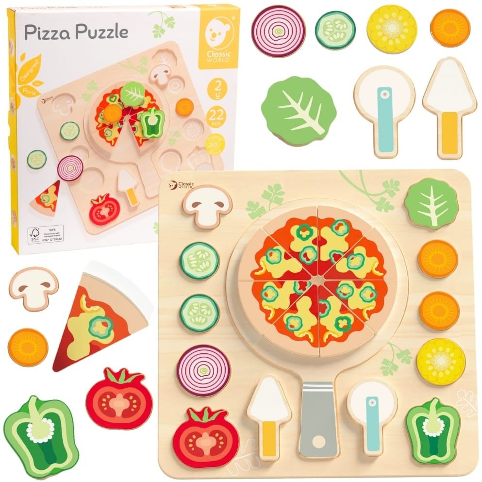 CLASSIC WORLD Drewniana Pizza do Krojenia Układanka Warzywa 22 el.
