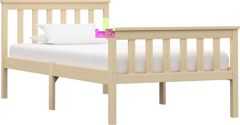 vidaXL Rama łóżka, naturalna, lite drewno sosnowe, 100 x 200 cm
