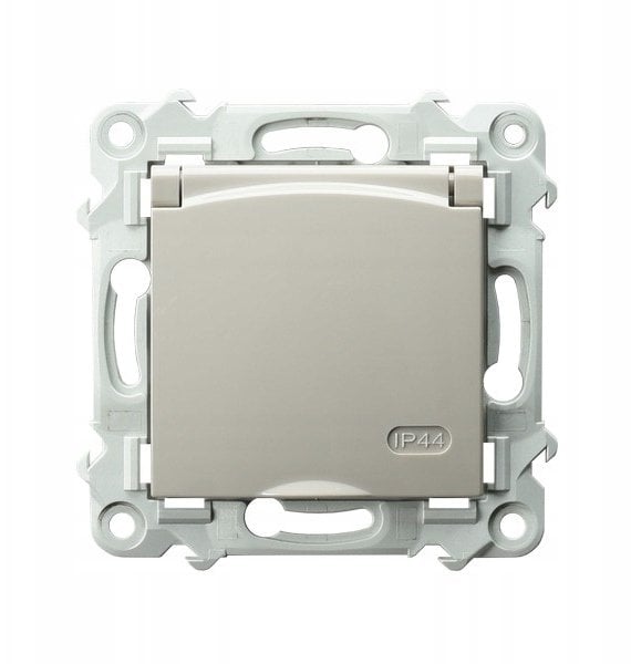 Ospel Wodoodporne gniazdo z uziemieniem schuko, IP-44, wieczko w kolorze wyrobu, z przesłonami w kolorze kaszmirowym beżowym GPH-1ZSP/m/83/w