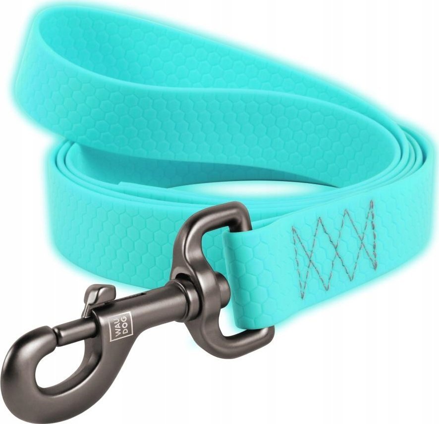 Collar Wodoodporna świecąca smycz dla psa WAUDOG szer. 25mm, dł. 183 cm turkusowa