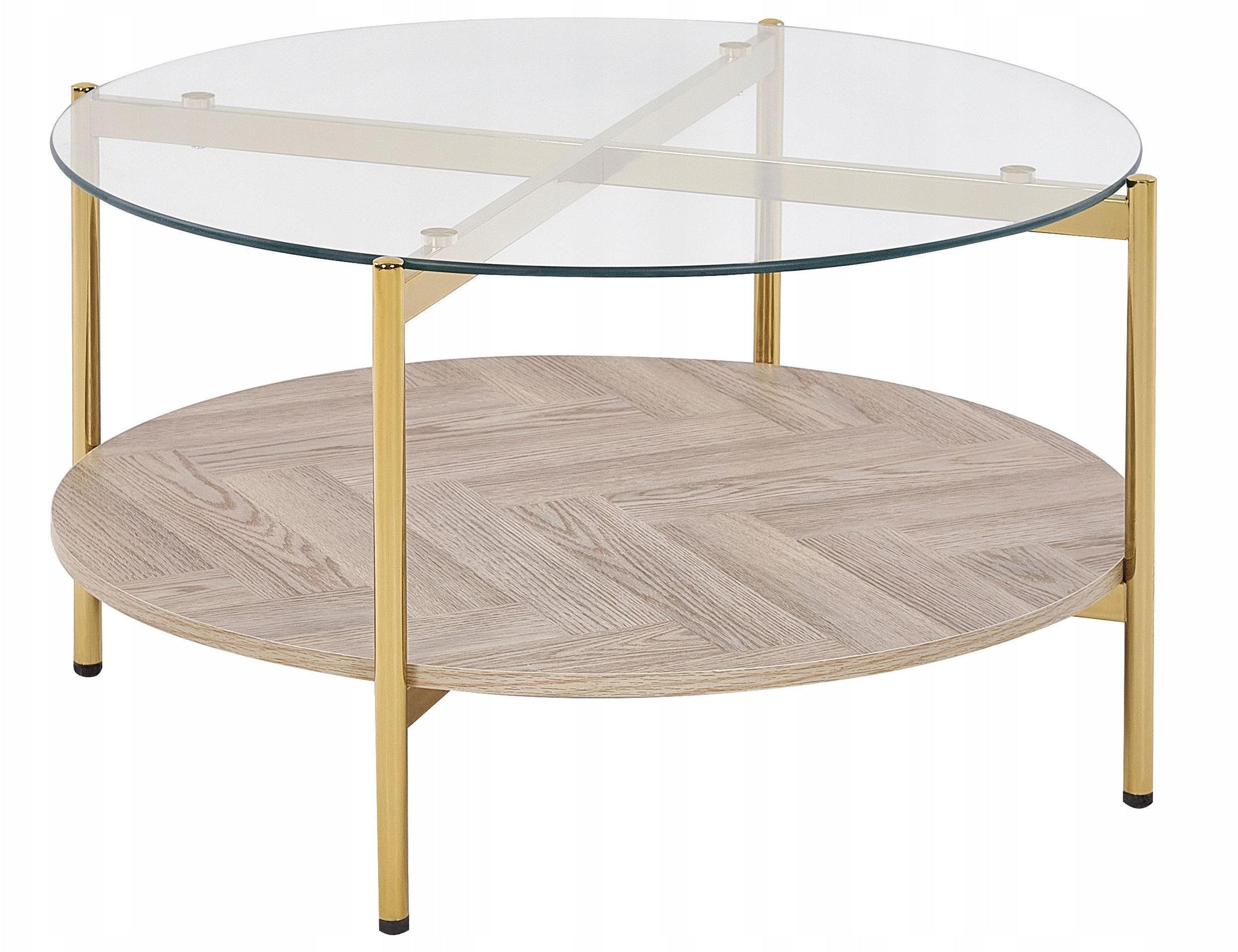 Beliani Stolik kawowy szklany jasne drewno ze złotym LOVELL