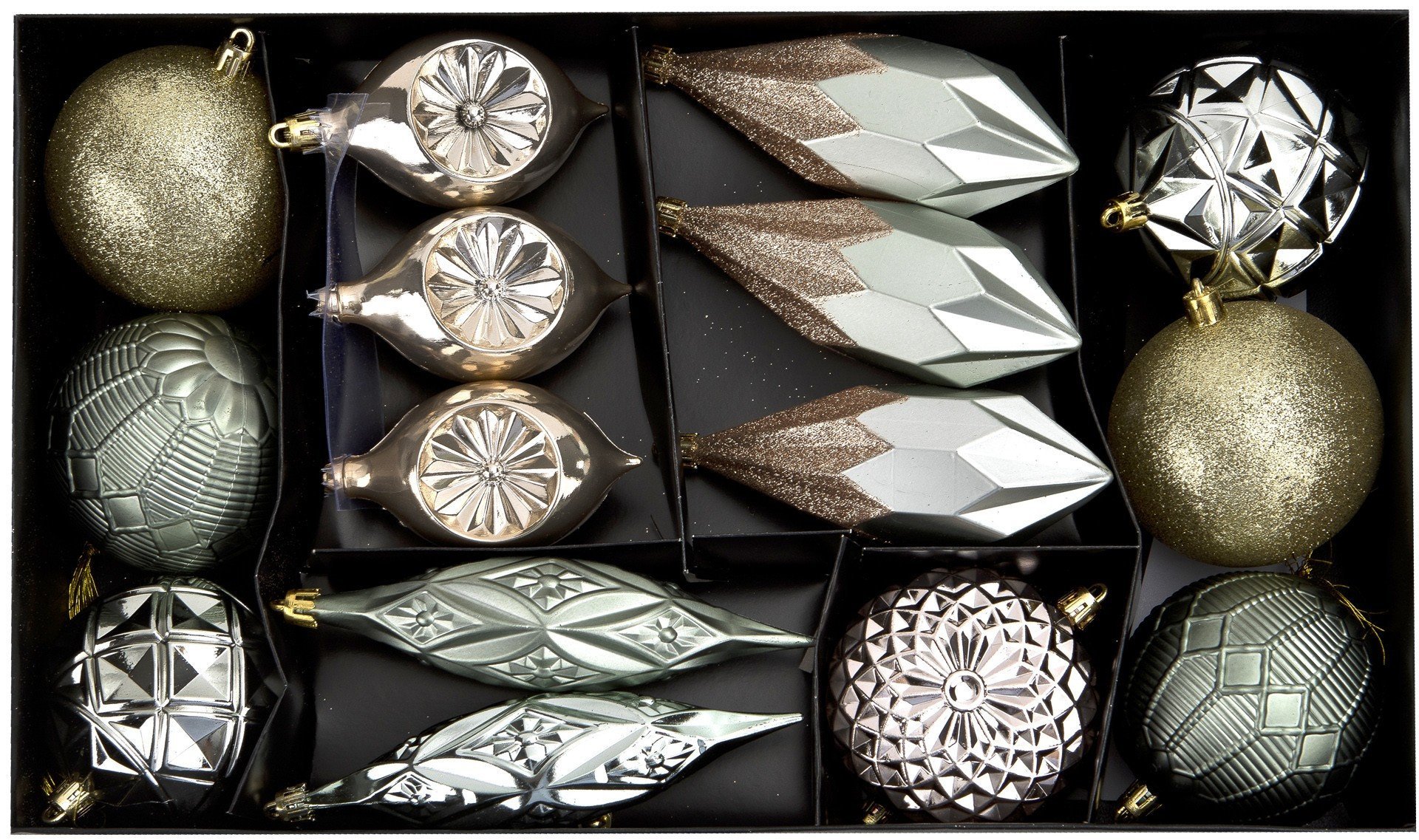 Komplet 16 bombek plastikowych różne zielony szampański