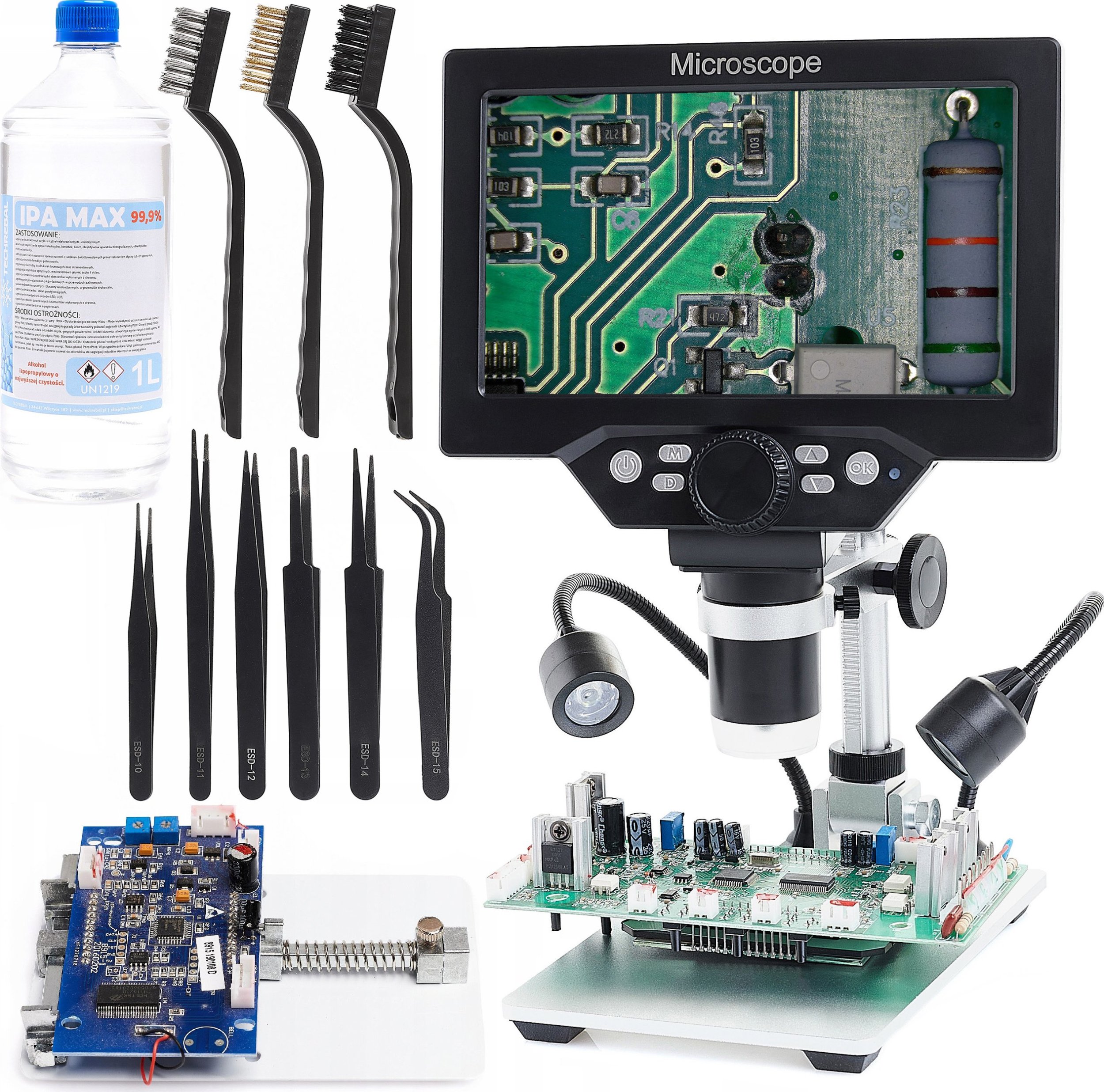 Mikroskop Cyfrowy dla Elektronika Techrebal x1200 Uchwyt IPA MAX Pęsety