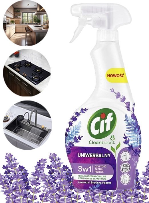 CIF Cleanboost Uniwersalny 3w1 Spray Czyszczacy Lawenda i Błekitna Paproć 500ml