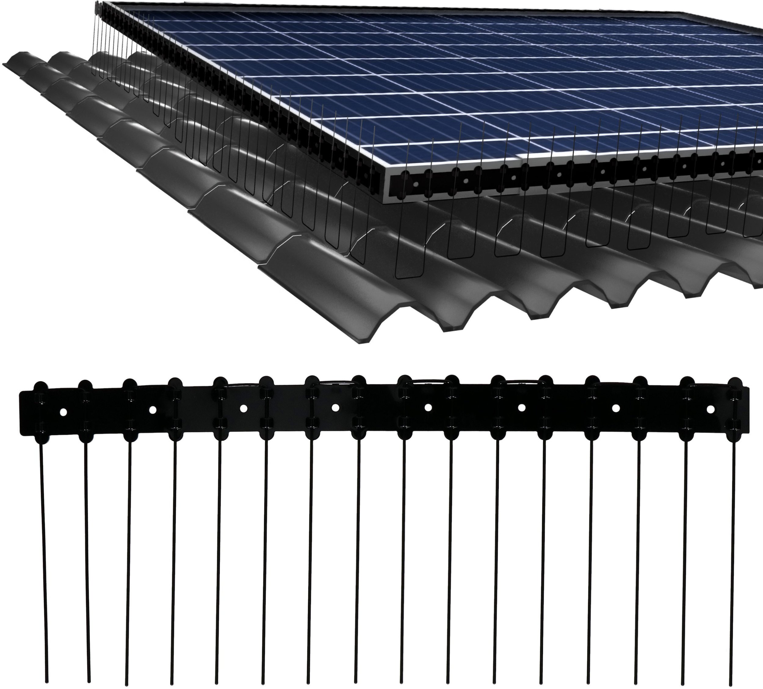 Kolce na Ptaki Gołębie Kuny na Panele Solarne Fotowoltaiczne 50cm ze Stali Nierdzewnej 304 w Kolorze Czarnym