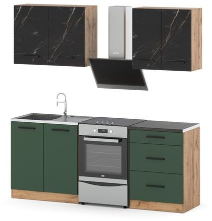 Kuchnia z blatem modułowa zestaw 2m wotan san sebastian butelkowa zieleń