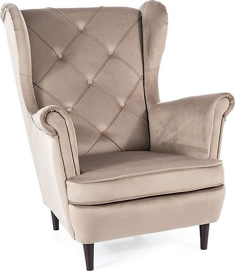 Fotel uszak LADY VELVET ciemno beżowy/wenge
