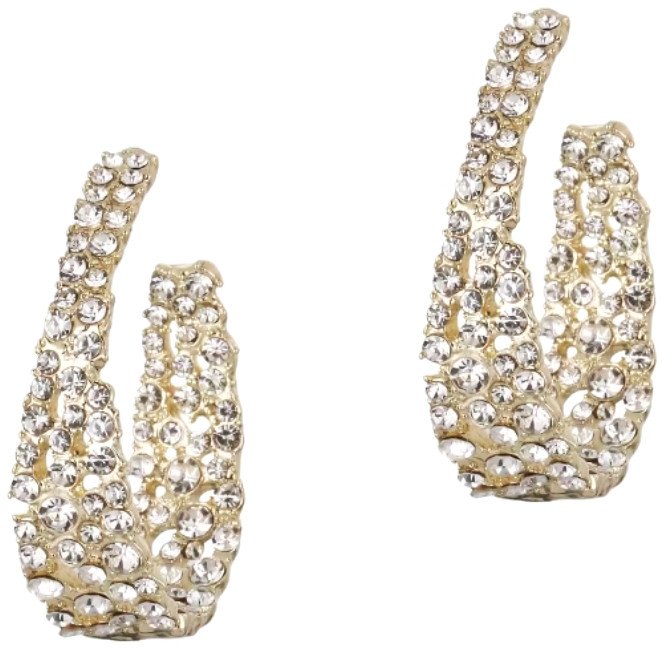 Pozłacane jasne kolczyki półkola z kryształkami wieczorowe wesele sylwestra