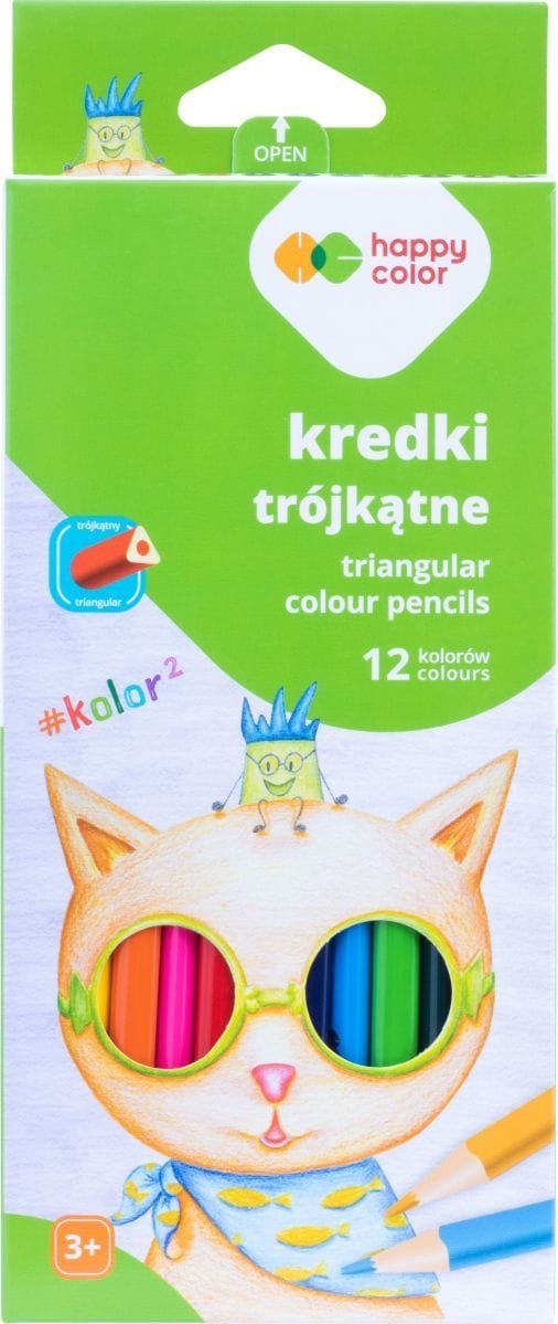 Kredki drewniane szkolne trójkątne 12 kol. KOLOR2